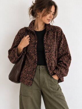 Vintage White Stag Chenille Woven Zip Jacket Brown Black Southwestern L